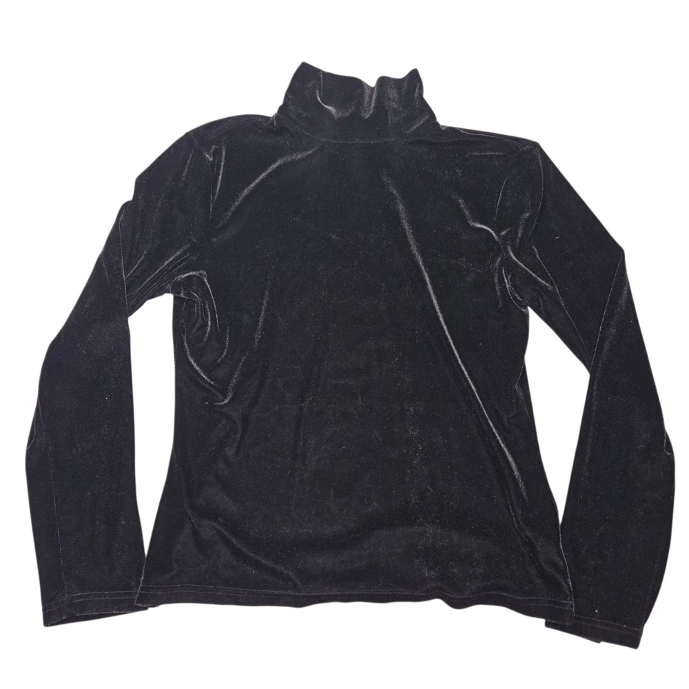 Eddie Bauer VTG 90s Mock Neck Velvet Top Long Sleeve Black Sz‎ M